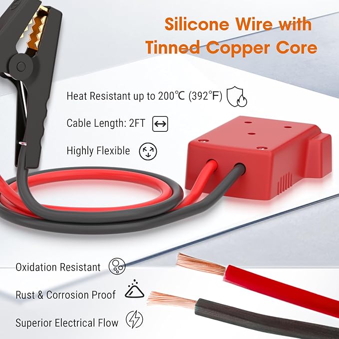 Mayspare Jumper Cables for Car with Adapter Compatible with Milwaukee 18V Batteries, Silicone Wire 8AWG 2FT Alligator Clips Automotive Jump Starter Cables for Jump Starting Car or Tool Batteries