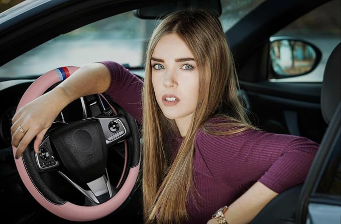 Cxtiy Steering Wheel Cover for BMW X1 X2 X3 X4 X5 X6 330i 530i 740i iX1 iX3 i4 i5 M3 M5 (Pink, Standardized(14.5'-15'))