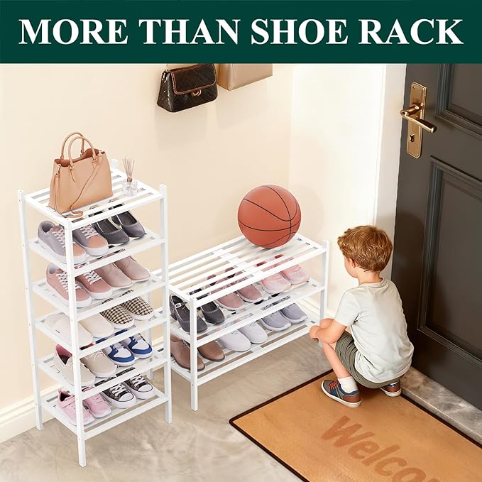 Smiry Long Bamboo Shoe Rack 2-Tier, Stackable Wooden Shoe Organizer for Entryway & Closet, Free Standing Wood Shoe Storage Sh