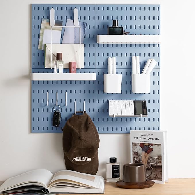 MULSAME Pegboard Combination Kit, Wall Mounted Storage Set with 4 Pegboards & 14 Accessories Hanging, Blue Peg Boards Organiz