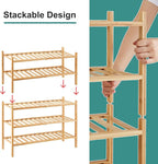 viewcare 5-Tier Bamboo Shoe Rack for Entryway, Stackable | Foldable | Natural, Shoe Organizer for Hallway Closet, Standing Sh