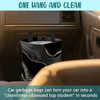 Car Garbage Bag Abstract Marble Golden Veins Drawstring Car Trash Bag Hanging for Back Seat with Adjustable Buckle Canvas Vehicle Trash Can Easy-to-Install