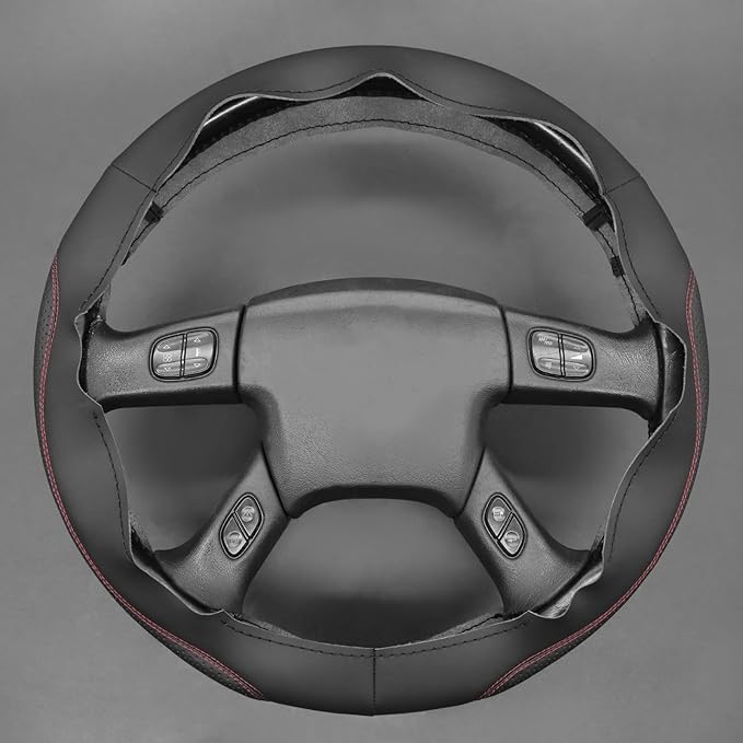 MEWANT Hand Stitch Steering Wheel Cover for Chevy Silverado 1500 2500 Black Smooth Perforated Faux Leather Steering Wrap