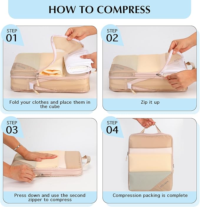 PFEYRPK Lightweight Compression Packing Cubes for Suitcases, Compressible Expandable Travel Packing Organizer with Clear Toil