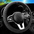 Car Leather Steering Wheel Cover - Panapi Material, Universal 14.5-15 Inch Leather Anti-Slip Breathable Auto Steering Wheel C