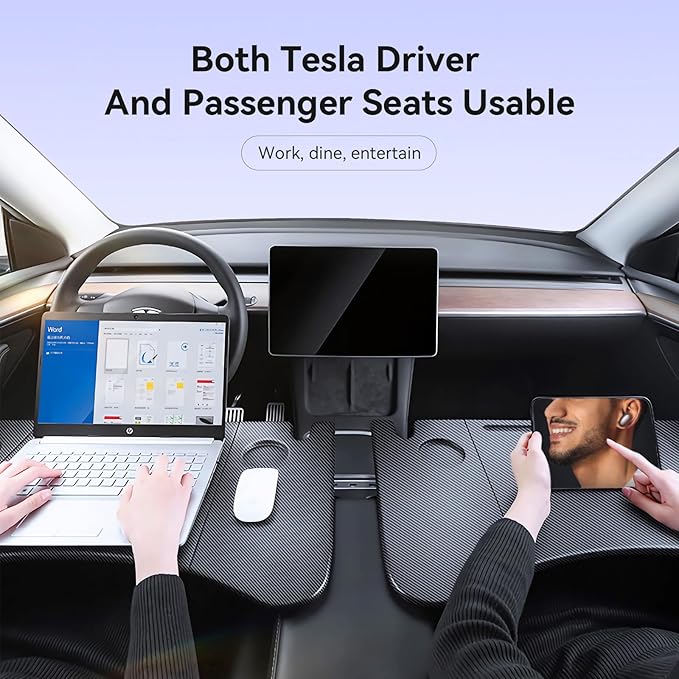 2024 Upgraded for Tesla Model Y/3 Accessories [Dual Folding,More Convenient] Car Tray Table for Eating，Working,Camping,Food Laptop Desk for Front and Rear Seats, Driver and Passenger