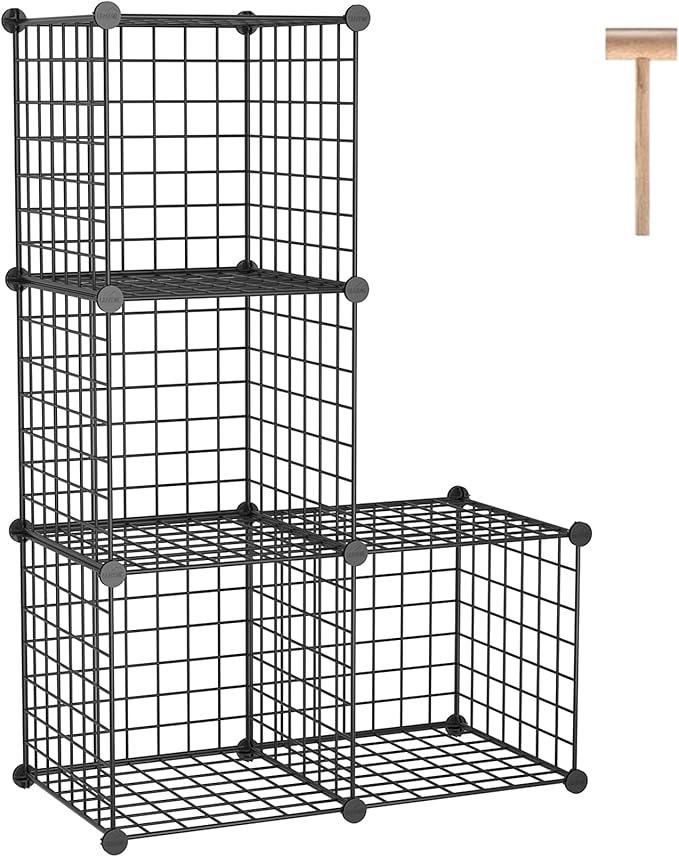 C&AHOME Wire Cube Storage, 4-Cube Storage Organizer Metal, C Grids Storage Bins Shelving, Modular Bookshelf Shelf, Closet Cab