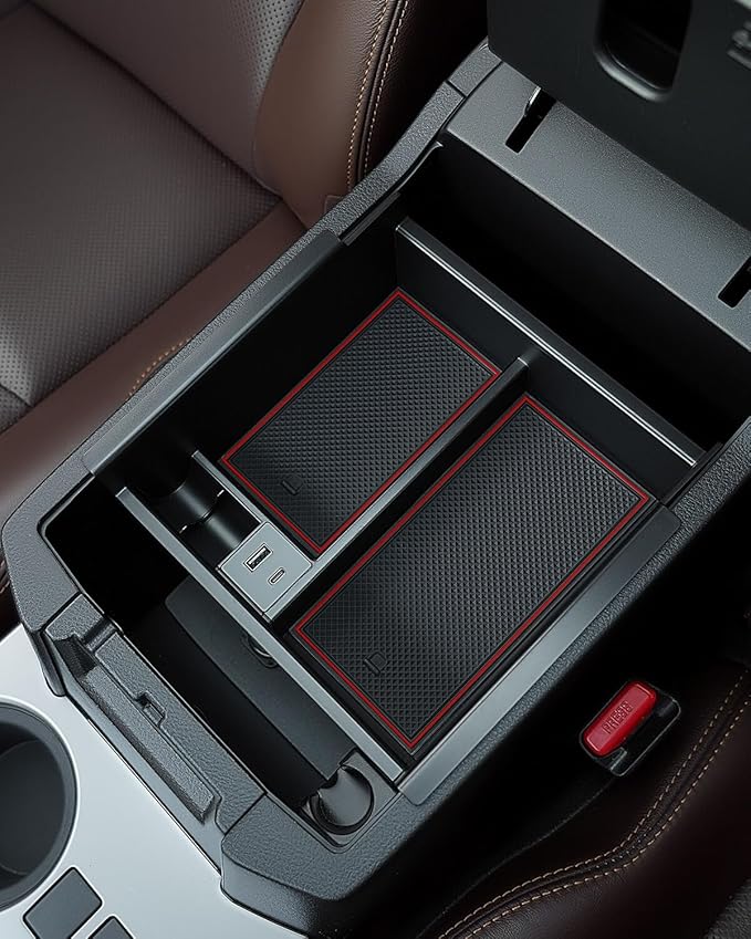 CarQiWireless Center Console Organizer Tray for Toyota 4Runner 2010-2020 2021 2022 2023 2024 5th Gen 4 Runner Accessories with USB Port Insert Armrest Box Secondary Storage Coin Change Holder Black
