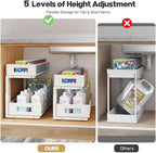 2 Packs 21IN Depth Under Sink Organizer, 2-Tier Pull Out Cabinet Organizer With Smooth Circular Rail, Large Capacity Metal Me