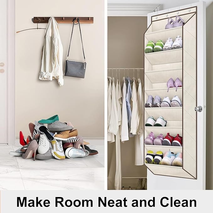 SLEEPING LAMB Over The Door Shoe Organizer for Closet with Large Deep Pockets, Narrow Shoe Rack for Door Hanging Boots Storag