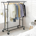 CAPHAUS Heavy Duty Clothes Rack with Double Rods, 440LBS Capacity Rolling Clothing Rack for Hanging Clothes, Adjustable Metal