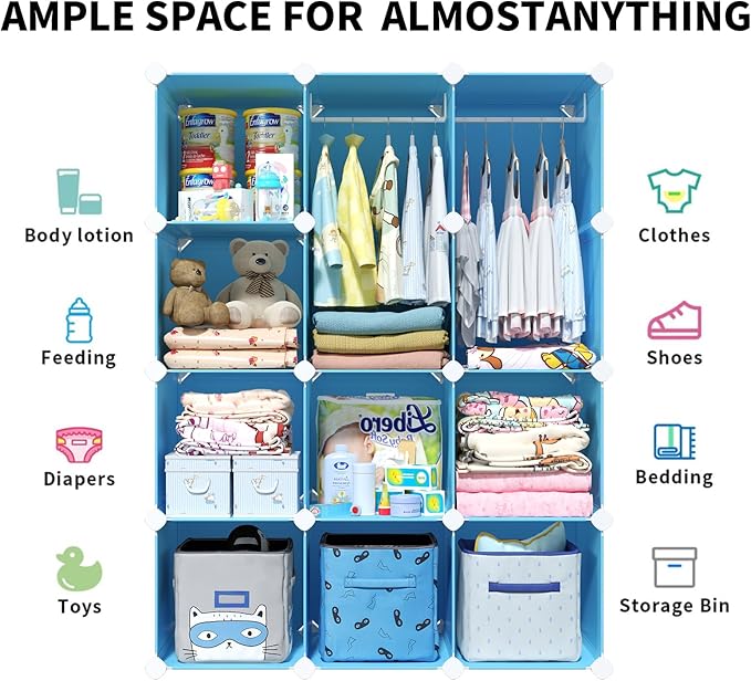 VIPZONE Baby Dresser, Kids Closet Organizers, Portable Kids Wardrobe for Closet, Bedroom, Nursery, Cubby, Cabinet, Clothes, D