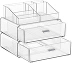 Yieach 3 Tier Clear Acrylic Makeup Organizers with Drawers,Tiered Countertop Make up Storage Organizer for Dresser Top and Ba