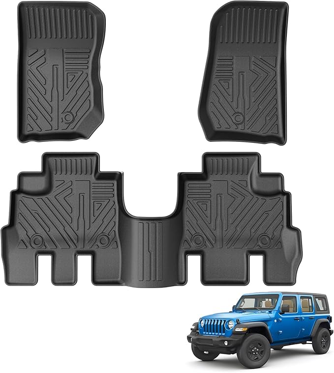 Powerty Floor Mats for Jeep Wrangler JK 2014-2018 Unlimited 4-Door (NOT for JL or 2-Door) All Weather TPE Custom Fit Car Mats Floor Liners 1st & 2nd Row, Black