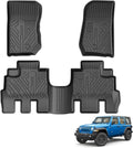 Powerty Floor Mats for Jeep Wrangler JK 2014-2018 Unlimited 4-Door (NOT for JL or 2-Door) All Weather TPE Custom Fit Car Mats Floor Liners 1st & 2nd Row, Black