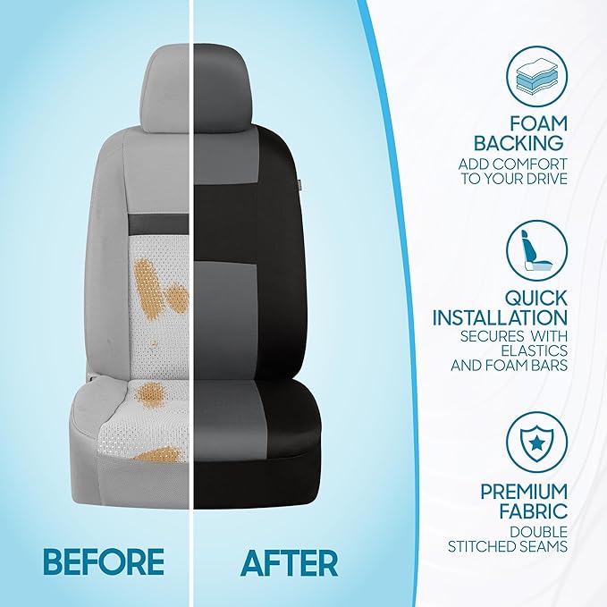 BDK PolyPro Car Seat Covers Full Set in Gray on Black, Front and Rear Split Bench Seat Covers for Cars, Easy to Install Car S