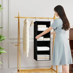 Hanging Closet Organizer, Easy Mount Foldable 4-Shelf Hanging Closet Wardrobe Storage Shelves, Clothes Handbag Shoes Accessor