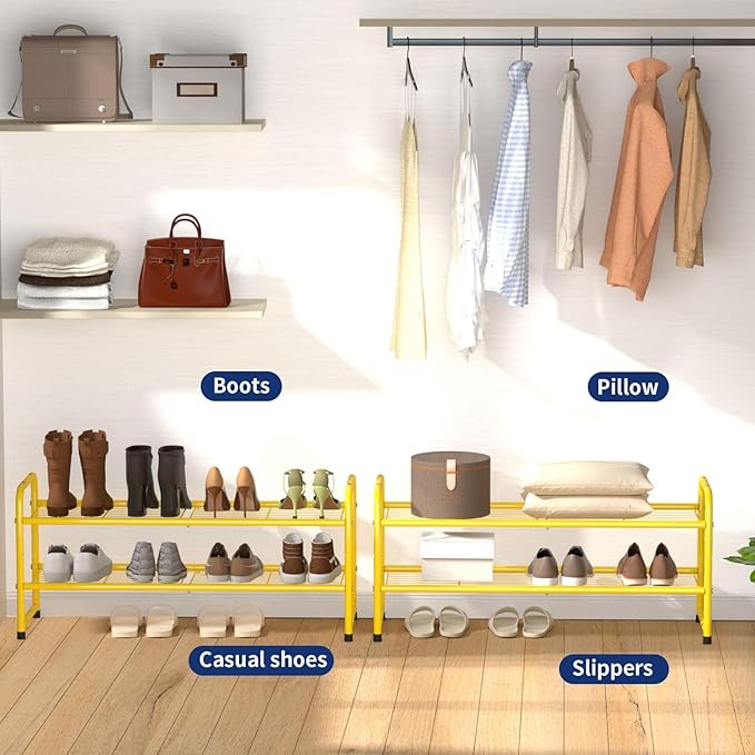 SUFAUY 2-Tier 33" Wide Shoe Rack, Closet Metal Wire, Stackable, Gold