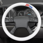 MEWANT USA 250th Anniversary Embroidered Hand Stitch Steering Wheel Cover for Chevy Silverado 1500 2003-2006 1500 Classic 2007 2500HD Classic 3500 White Faux Leather Steering Wheel Wrap