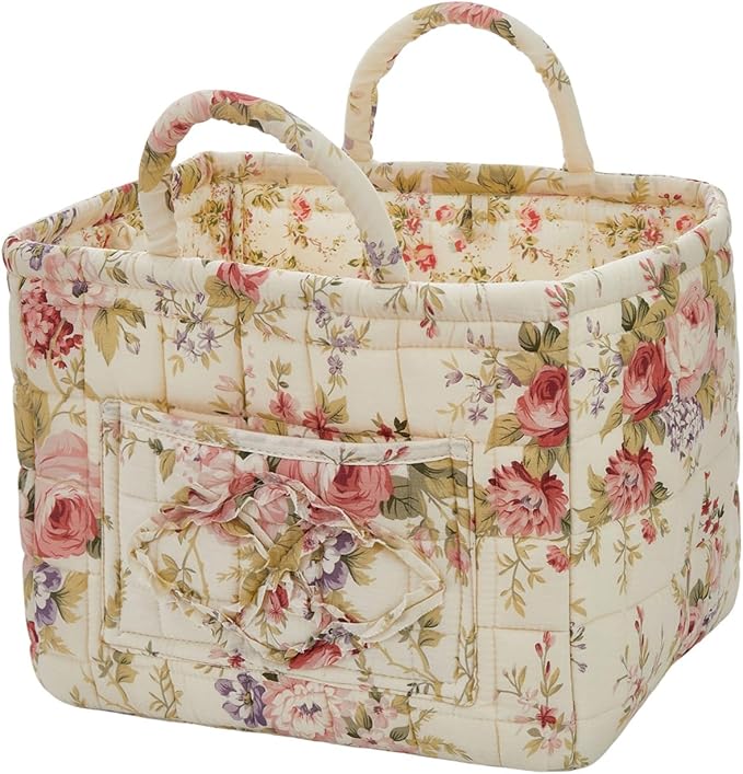 Quilted Laundry Basket with Handles - Multi-Purpose Fabric Storage Basket，Boho Fabric Storage Baskets with Handles for Car, H