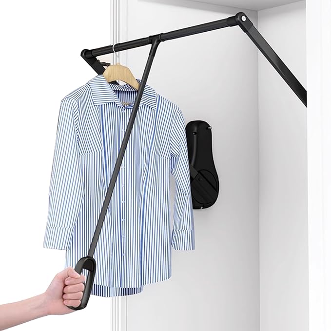 Pull Down Closet Rod for Hanging Clothes, Wardrobe Lift Rail Aluminum Alloy Organizer, Side Mounted Closet Rod for Kitchen Be