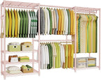 Ulif E1 Heavy Duty Closet Garment Rack, 6 Tiers Adjustable Metal Freestanding Expandable Clothing Storage with 4 Hanger Rods,