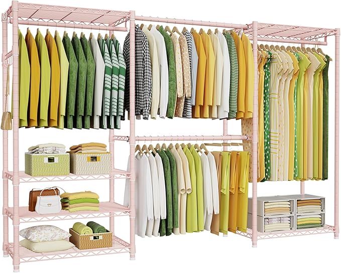 Ulif E1 Heavy Duty Closet Garment Rack, 6 Tiers Adjustable Metal Freestanding Expandable Clothing Storage with 4 Hanger Rods,
