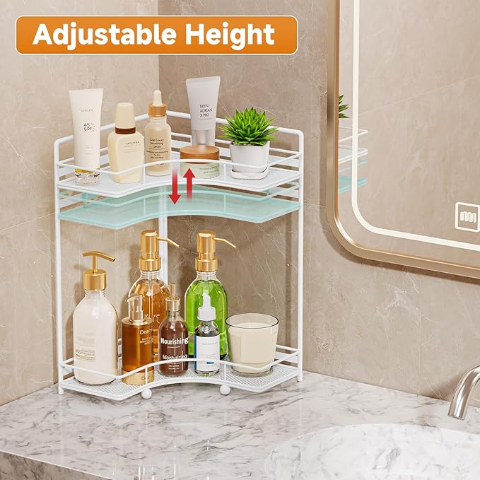 VITVITI 2-Tier Corner Bathroom Counter Organizer, Bathroom Countertop Organizer Storage for Sink, Metal Mesh Makeup Organizer