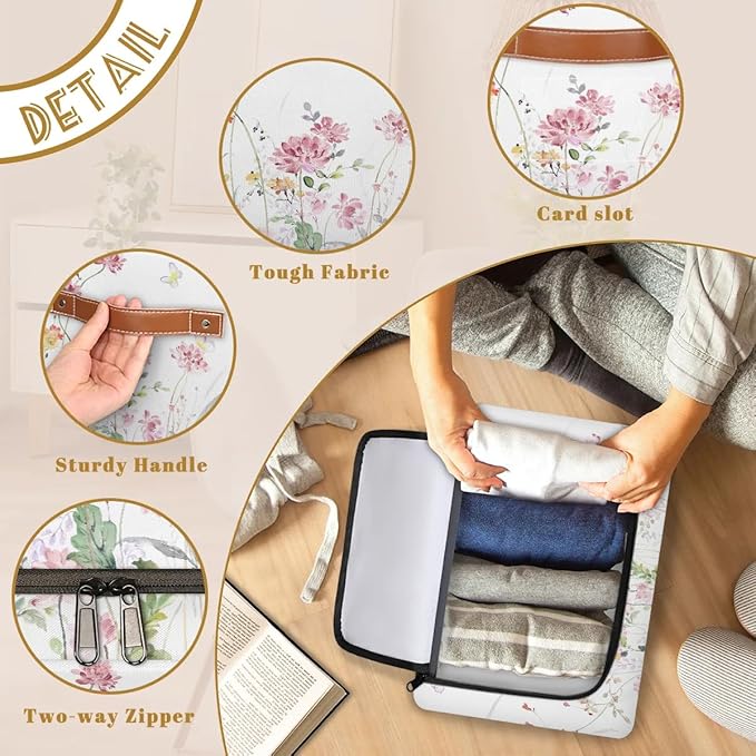 Boho Floral Flowers Storage Basket - Rectangular Decorative Box Collapsible Organizer with Zipper Lid, Watercolor Butterfly B