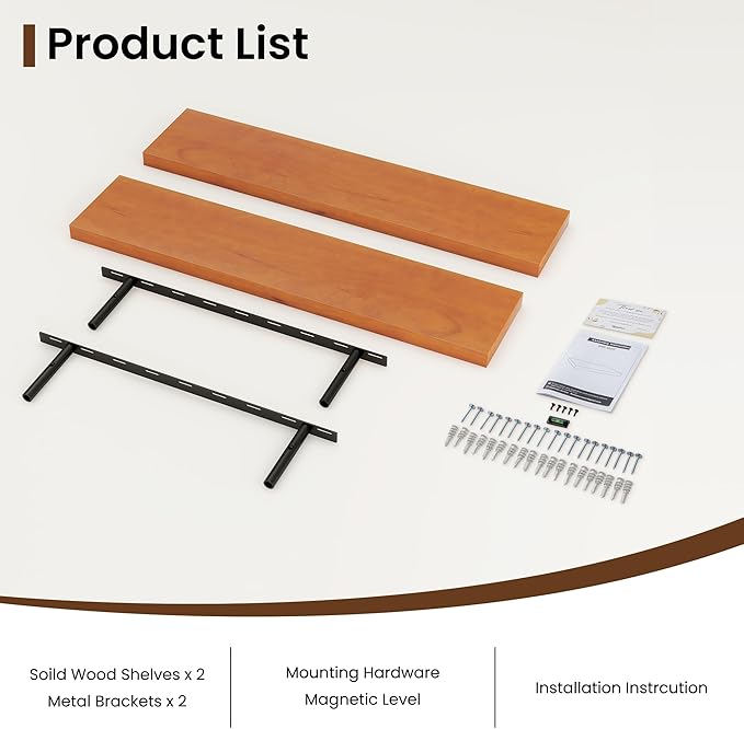 Vivelove Solid Wood Floating Shelves 36 Inches Long, 8”Deep x 1.4” Thick Wall Shelves for Bathroom, Living Room, Kitchen, Bed