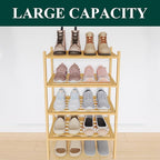 Smiry Small Bamboo Shoe Rack 4-Tier, Stackable Wooden Shoe Organizer for Entryway & Closet, Free Standing Wood Shoe Storage S