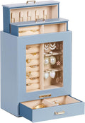 Homde Jewelry Organizer Girls Women Jewelry Box for Necklaces Rings Earrings Gift Bracelets Storage Case (Grey Blue + Gold)