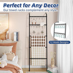 Simple Trending Blanket Ladder，5 Tier Metal Towel Rack with 12 Hooks, 79'' Metal Style Decorative Ladder for The Living Room 