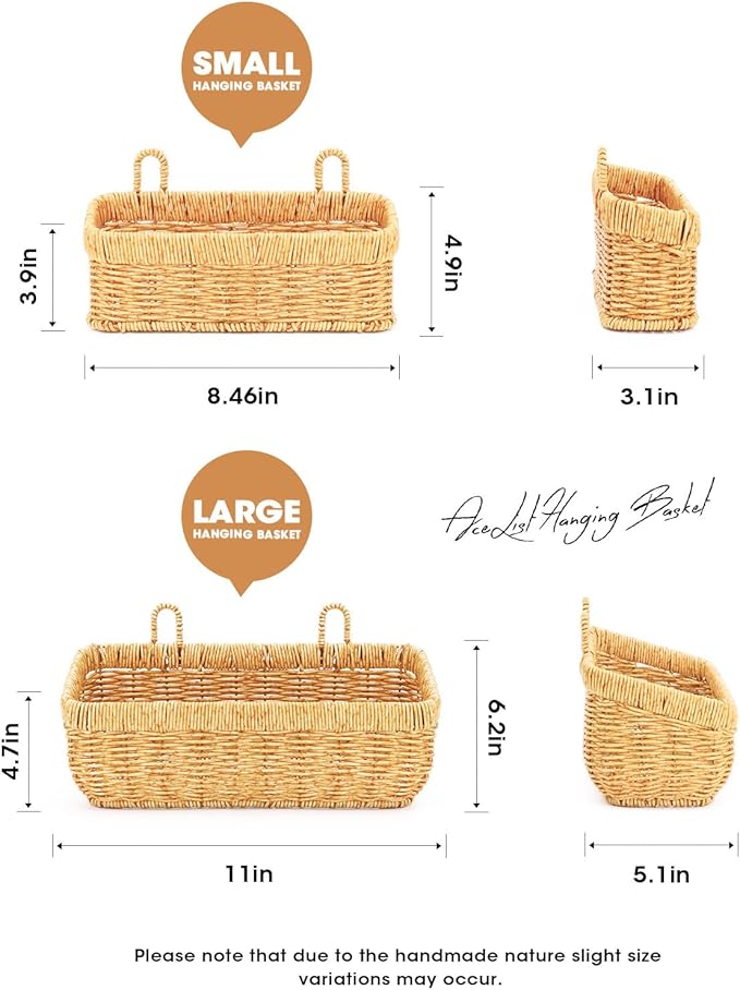 AceList Wall Hanging Basket, Boho Style Hand-Woven Hanging Storage Baskets - Set of 2, Ideal for Boho Room Decor, Kitchen, Ga