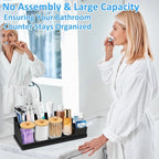 Bathroom Counter Organizer, Black Silicone Toothbrush Holders for Bathrooms Organizer Countertop with 3PCS Qtip Holder, Tooth