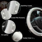 New Diamond Leather Steering Wheel Cover with Bling Bling Crystal Rhinestones, Universal Fit 15 Inch Car Wheel Protector for 