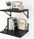 Deep Floating Shelves Wall Mounted, 16"x12" Black Wall Shelves with Brackets Set of 2 for Bedroom, Living Room, Bathroom, Kit