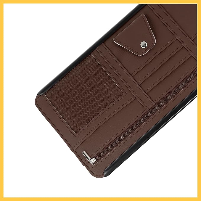 PU Leather Car Sun Visor Organizer Glasses Holder Auto Accessories Pocket Organizer with Panel Back Brown Auto Replacement Parts