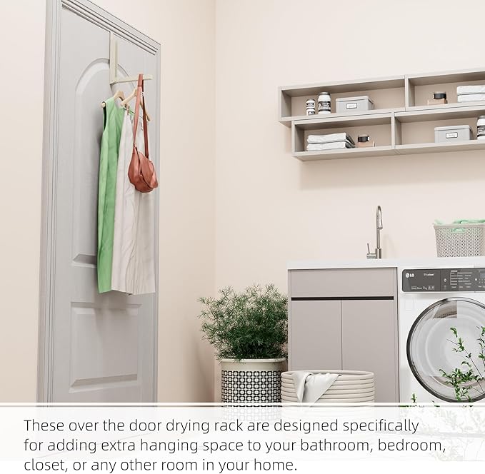 BAKON Over The Door Hanger Folding Clothes Drying Rack, Folding Hanging Coat Rack for Indoor Laundry Room Compact Small Space