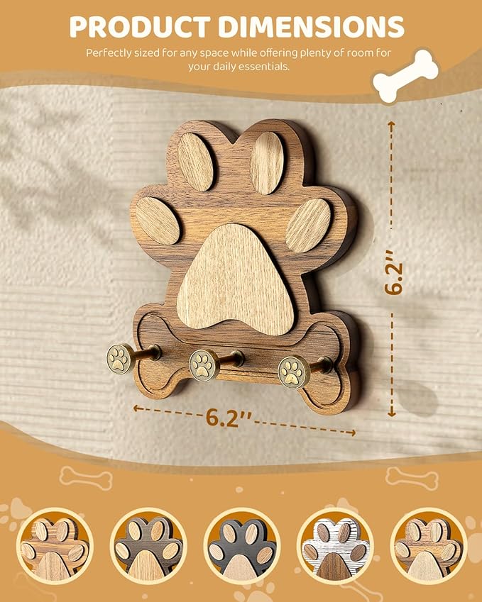 MTERSN Wooden Dog Leash Holder for Wall – Dog Leash Holder, Key Rack, and Coat Hanger – Rustic Farmhouse Wall Decor for Entry