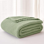 Chunky Cable Knit Throw Blanket Lightweight Light Green 100% Organic Cotton Blanket for Sofa Couch Bed Baby Nursery, Rustic S