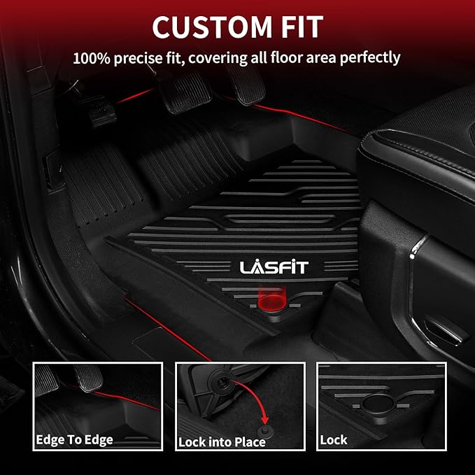 LASFIT Floor Mats for Ford F250 F350 F450 2017-2026 Crew Cab Front Bucket Seat | Rear W/Fold-Flat Storage All Weather Carpet Floor Super Duty Protector TPE Car Floor Liner, 1st & 2nd Row, 3pcs Black