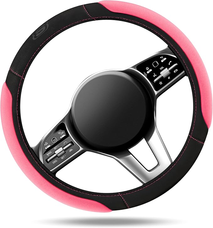 Skechers Pink Steering Wheel Cover, Memory Foam Car Steering Wheel Cover,14.5-15inch Anti-Slip Safety Comfortable Desgin, Uni