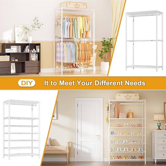 Ulif E13C Max Heavy Duty Closet Organizer System，Freestanding Clothing Racks for Hanging Clothes，Adjustable Garment Rack 86" 