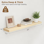 Marsmiles 48 Inch Floating Shelf | Unfinished Natural Wood Floating Shelves for Wall | 48" W x 7.7" D x 1.6" H Natural Wooden