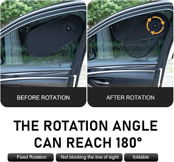 2 PCS Car Shades for Side Windows, Adjustable & Rotatable Side Window Sunshades, Baby Safe Window Car Sun Shades, Sun Blocker, Heat & Glare Protection, Universal Fit for Most Cars (Black)