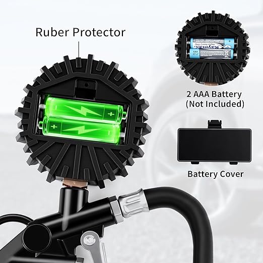 Digital Tire Inflator with Pressure Gauge, 250 PSI Heavy Duty Air Compressor Accessories, 0.1 Display Resolution Air Chuck with Rubber Hose & Quick Connect Coupler for Car, Truck, RV