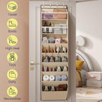 Mefirt 16-20 Pairs Over the Door Shoe Organizer, Clear Pockets Shoe Rack for Closet Door, Hanging Shoe Rack for Boots, Behind