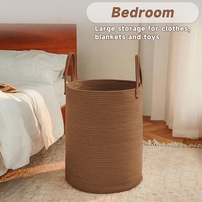 JMvicyroam Large Woven Laundry Basket Hamper,100L Cotton Rope Storage Bin for Blankets,Toys and Clothes,Decorative Tall Nurse