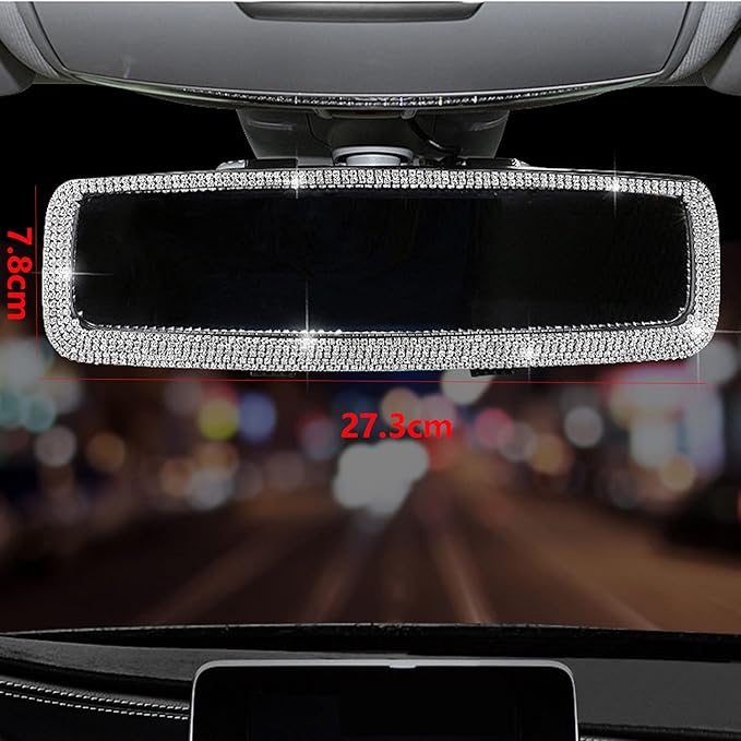 Rhinestone Car Rear View Mirror with Crystal Diamonds Rhinestones Cars Rear View Mirrors for Women,Car Interior Trim. (Sliver)